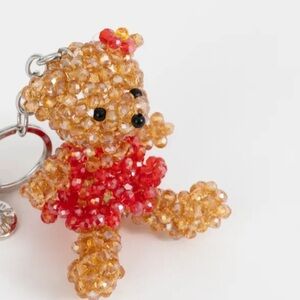 Natasha Couture Beaded Bear Keychain in Red and Gold
